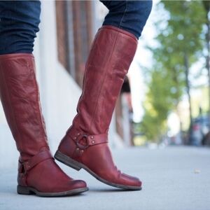 FRYE Phillip Harness Tall Boot Red Leather Knee-High Calf Boots Burnt Red NWOB